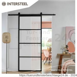 Intersteel Living 4915 DIY-Schiebetür Cubo schwarz inklusive mattiertem glas 2150x980x28 mm mit schwarzem Schiebetürsystem Basic - D26009960 - afbeelding 1