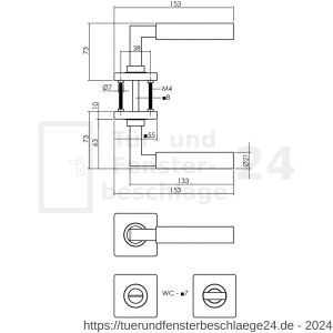 Intersteel Living 1741 Türdrücker Bau-Stil auf Rosette 55x55x10 mm mit Bad-WC 7 mm Stift anthrazitgrau - D26010396 - afbeelding 2