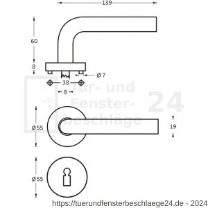 Intersteel Living 1014 Türdrücker Halbrund auf Rosette 55x8 mm EN 1906/3 mit BB-Rosetten Edelstahl gebürstet - D26005500 - afbeelding 2