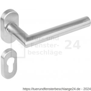 Intersteel Living 1235 Türdrücker Recht 90 Grad auf oval Rosette 63x31x10 mm Doppelfeder mit PZ-Rosetten Edelstahl gebürstet - D26000597 - afbeelding 1