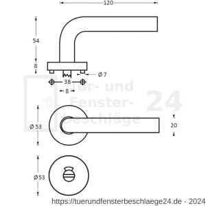 Intersteel Living 1281 Türdrücker Jupiter auf Rosette 53x8 mm EN 1906/4 mit Bad-WC 8 mm stift Edelstahl gebürstet - D26000629 - afbeelding 2