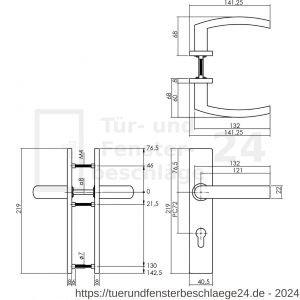 Intersteel Essentials 1327 Türdrücker Block auf rechteckigem Schild mit Profilzylinder-Lochung 72 mm Edelstahl gebürstet - D26005741 - afbeelding 2