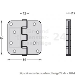 Intersteel Essentials 4625 Kugellagerscharnier abgerundet 89x89x2,5 mm bis 70 kg Edelstahl gebürstet - D26007203 - afbeelding 2