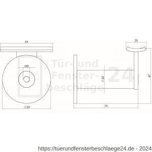 Intersteel Living 7300 Handlaufhalter schwer runde Auflage Edelstahl gebürstet - D26007786 - afbeelding 2