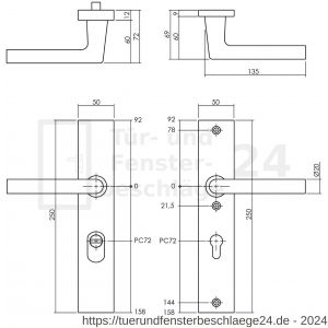 Intersteel Living 3795 Schutzbeschlag eckig SKG*** Drücker-Drücker mit Profilzylinder 72 mm und Kernziehschutz Aluminium F1 - D26009702 - afbeelding 2